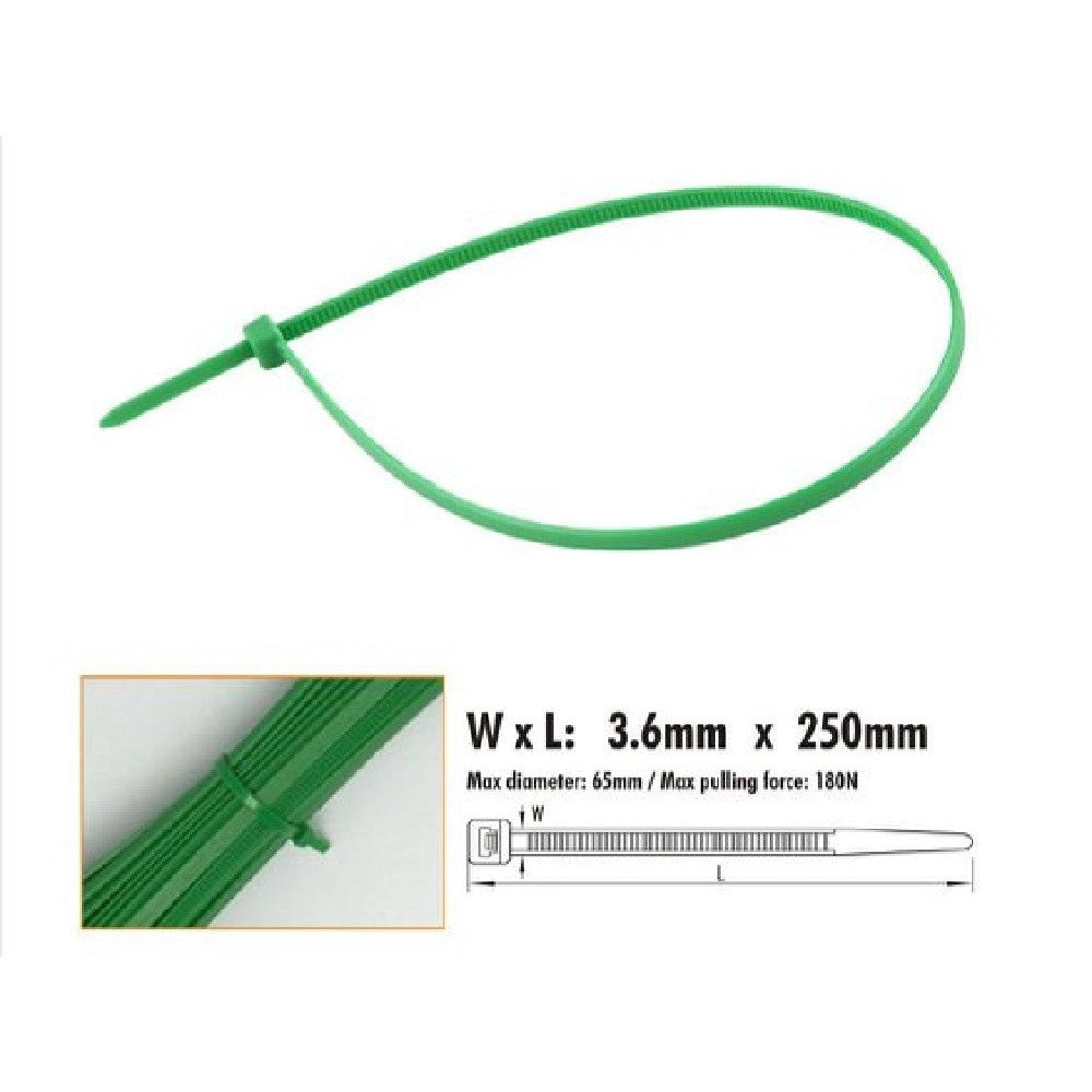 Trade Shop - Set 30pz Fascette Cavi Cavo Verde Stringenti In Plastica Nylon 3.6 X 250mm 92396 -