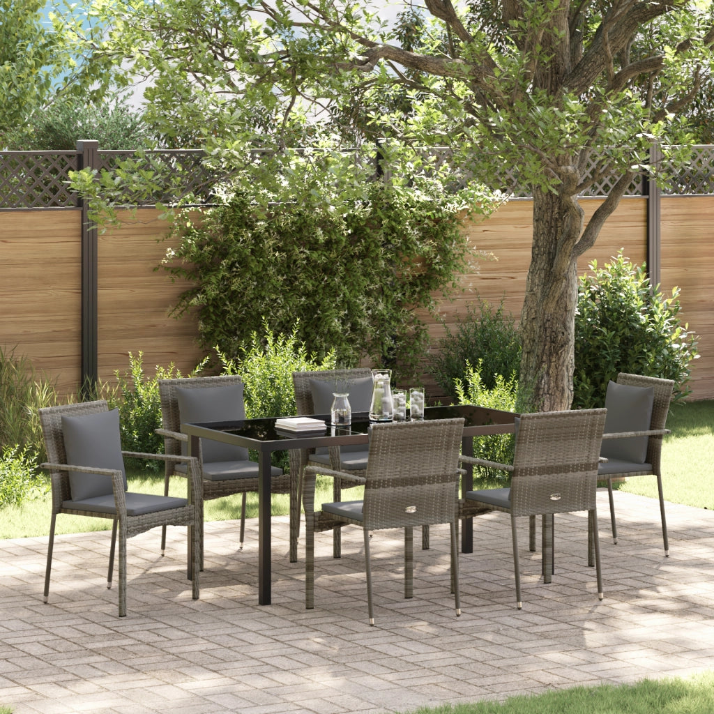 Set da Pranzo da Giardino con Cuscini Grigio Polyrattan