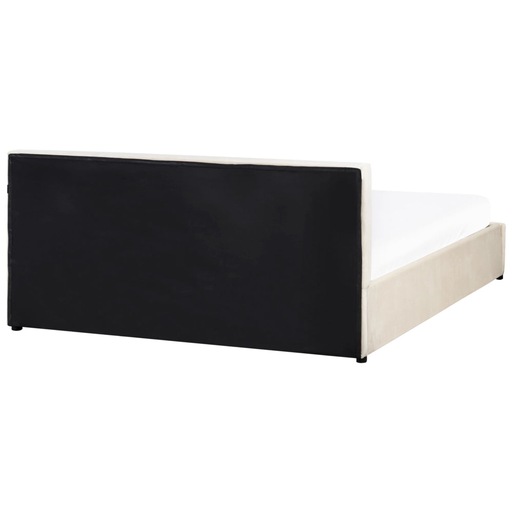 Letto Ottomano Beige Chiaro Velluto Tappezzato 160 x 200 cm Testiera Travestita Funzione Contenitore