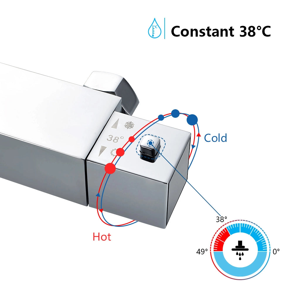AICA Colonne doccia termostatiche, miscelatore doccia con rubinetto quadrato, cromo