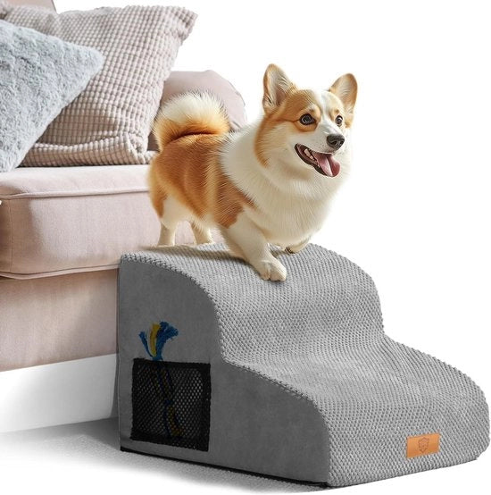 Scale per Cani 2 Pezzi Scala in Poliuretano con Coperchio Rimovibile e Pedane Antiscivolo per Puppi, Gatti e Animali Anziani Grigio