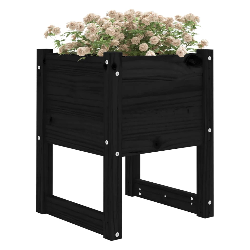 2 pz Fioriere | Cassetta per fiori | Vaso Nero 40x40x52,5 cm in Legno Massello di Pino