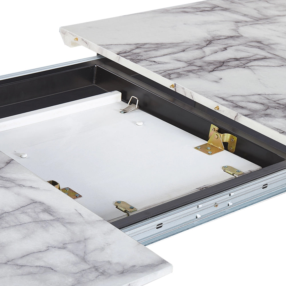 Tavolo da Pranzo Effetto Marmo MDF Gambe in Ferro Nero Piano Allungabile Rettangolare 160/200 x 90 cm