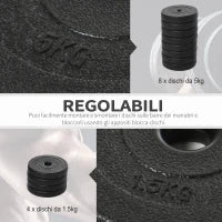 Set Manubri Palestra 50kg (8x5kg, 4x1.5kg), Pesi Palestra con 12 Dischi da 1.5kg, 5kg, Փ25mm, per Allenamento a Casa