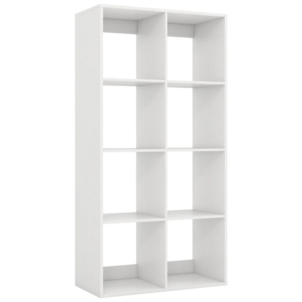 Libreria moderna 69,5 x 33 x 137 cm con 8 cubi portaoggetti a giorno e meccanismo di sicurezza antiribaltamento in legno bianco 20_0017206