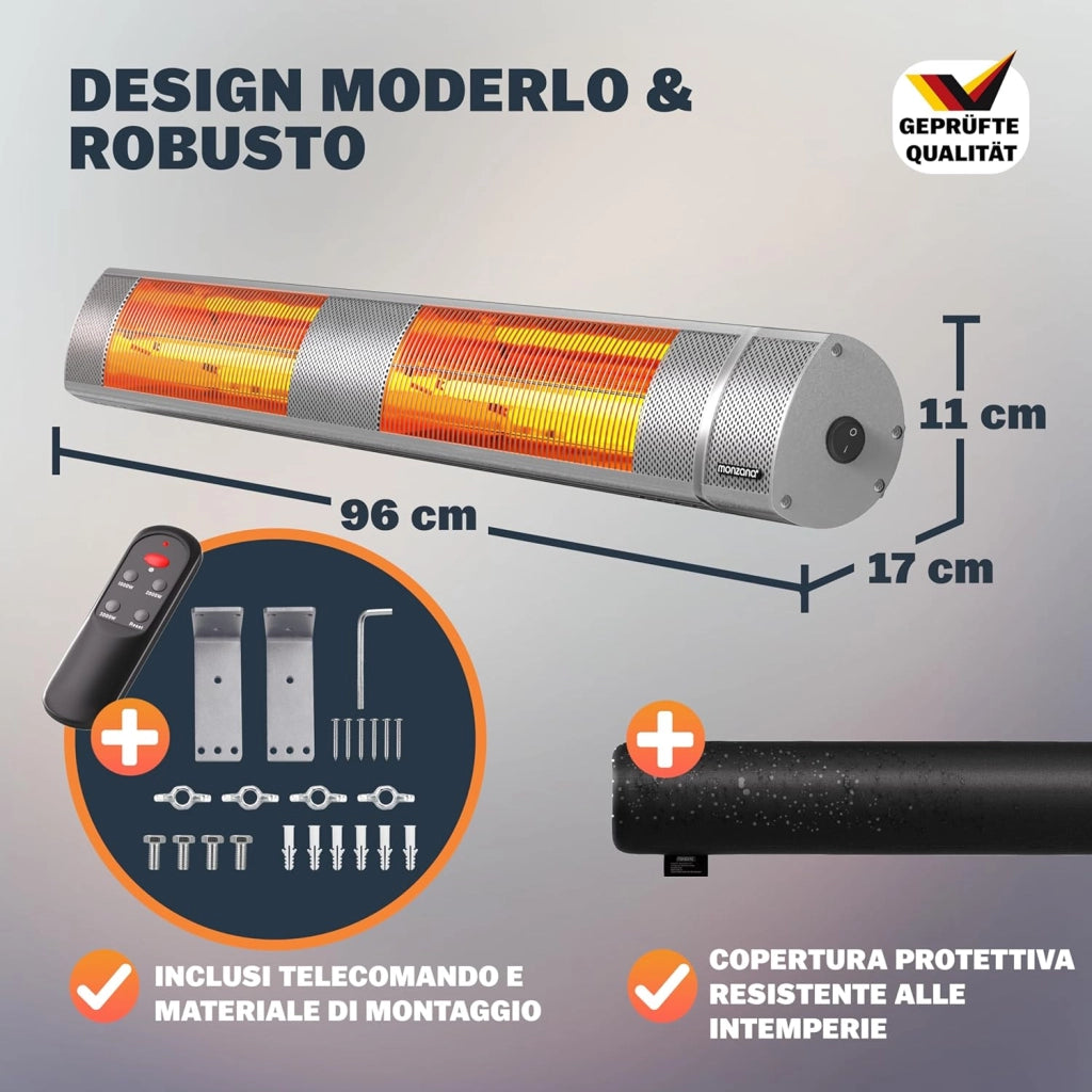 ® Stufa Elettrica a Infrarossi 3 Livelli di Calore 3000W Inclinabile di 90° Telecomando App IP55 Stufetta Fungo