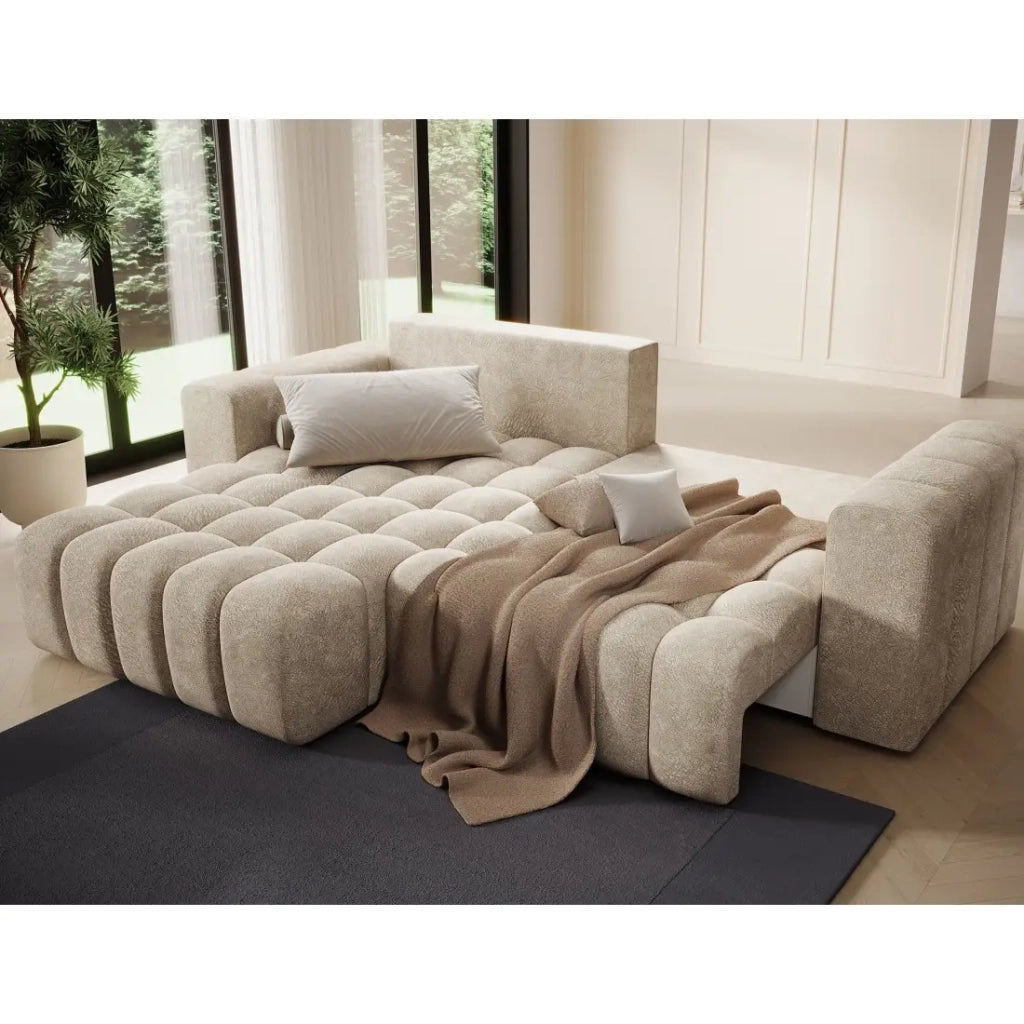 Divano angolare convertibile DORY beige 250 cm con contenitore angolo sinistro