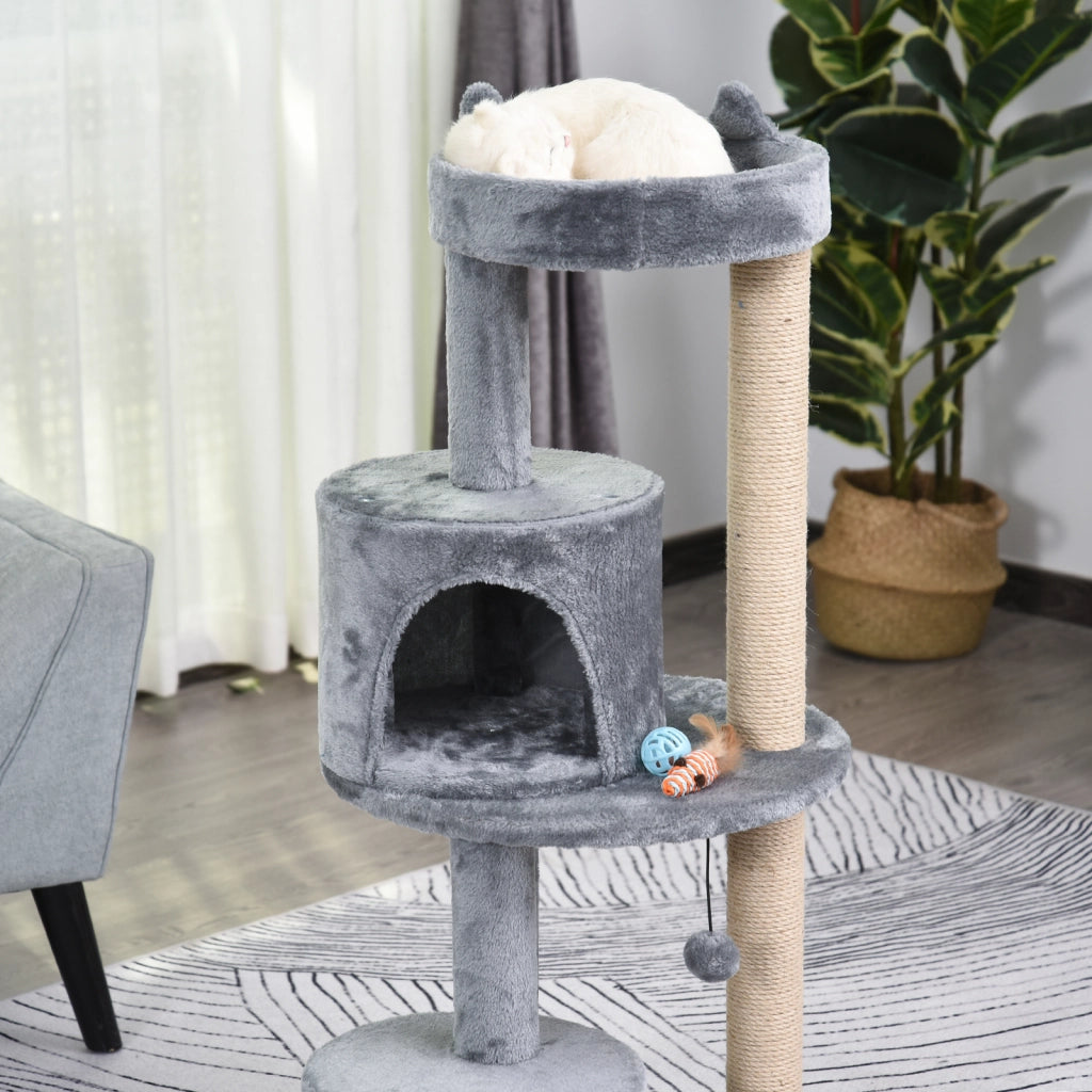 Tiragraffi per gatti 104 cm ¨C Xylo ¨C con grotta, palline gioco, colonne sisal, grigio