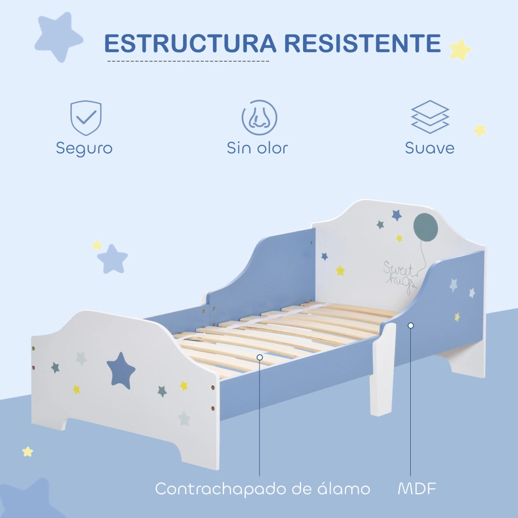 Letto per Bambini con Stampa Stelle ¨C Zephmum ¨C Legno 143x74x59 cm Blu e Bianco