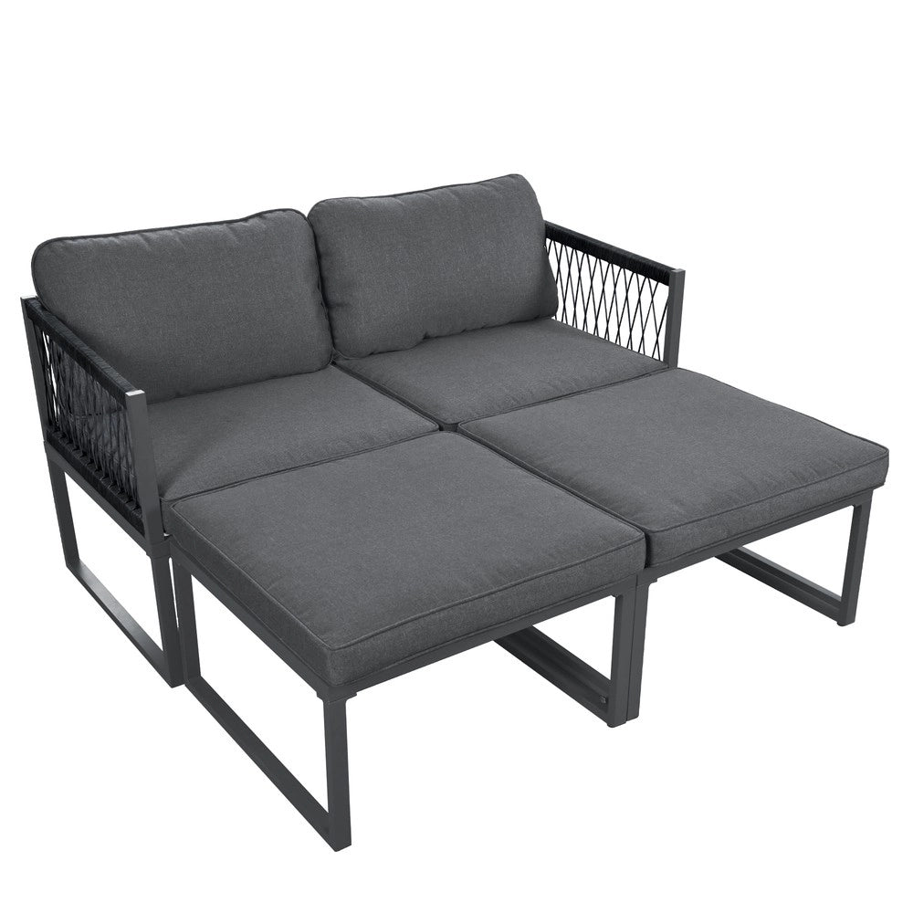 Set da giardino lounge - Zephmum- 2 poltrone + 2 pouf, regolabile, per interni/esterni
