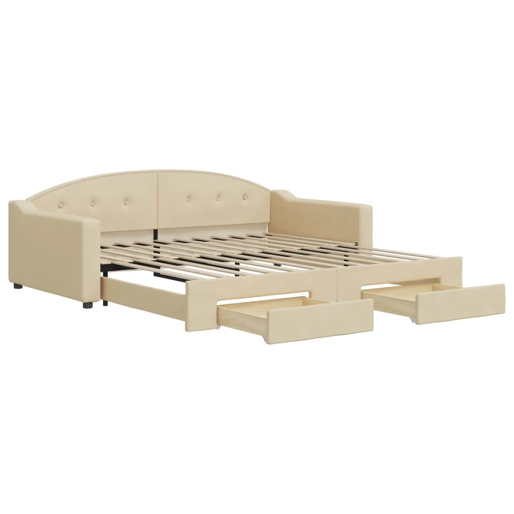 Divano letto | Sof¨¤ letto | Letto singolo Estraibile con Cassetti Crema 100x200cm in Tessuto