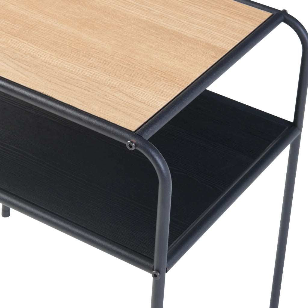 Tavolino con piano rettangolare e ripiano in metallo MDF 55 x 51 x 36 cm effetto rovere nero 03_0010918