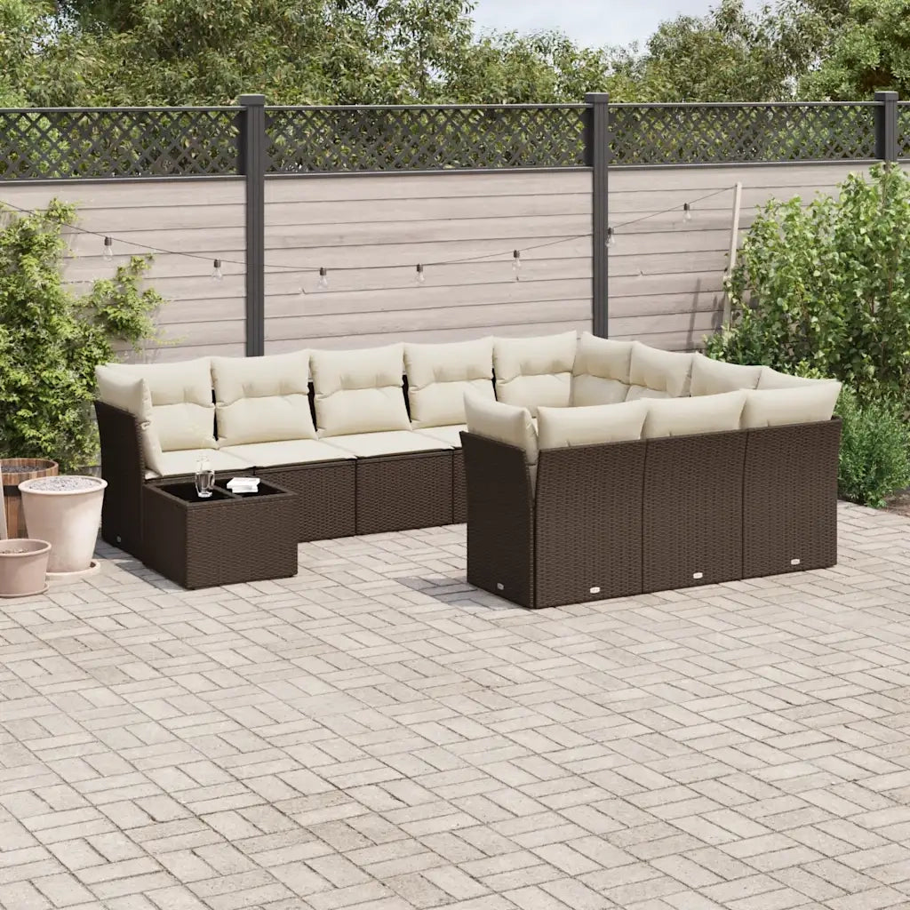 Set Divani da Giardino 11 pz con Cuscini Polyrattan Marrone 3250102