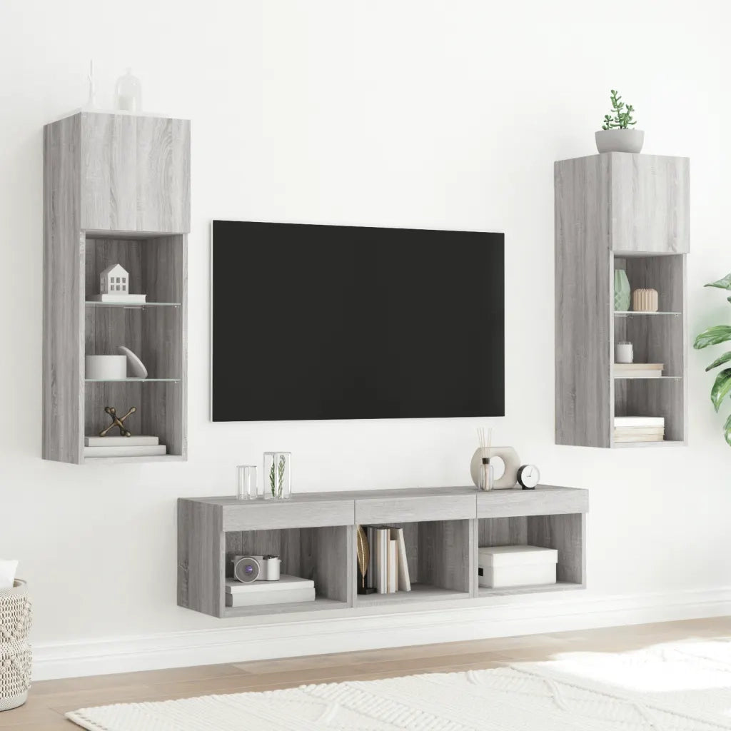 Mobili TV a Muro con LED 5pz Grigio Sonoma in Legno Multistrato 3216602