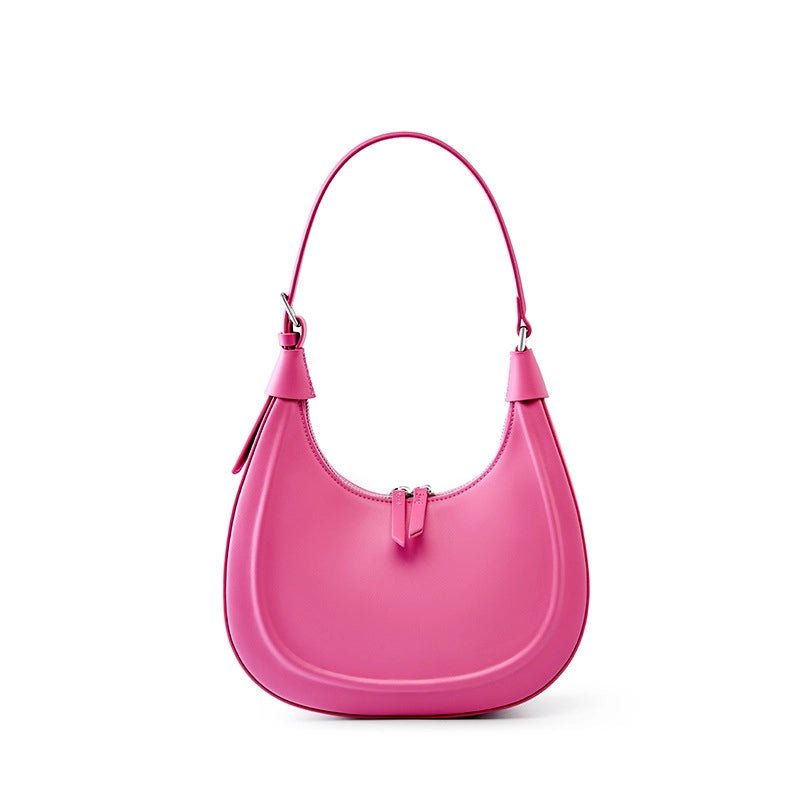 Borsa a tracolla da donna in vera pelle, morbida, stile vintage, rosa.