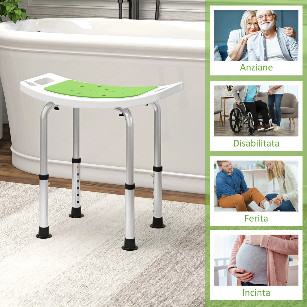Sgabello da Doccia Altezza Regolabile 6 Livelli 39-52 cm in Lega di Alluminio e Plastica Antiscivolo Verde