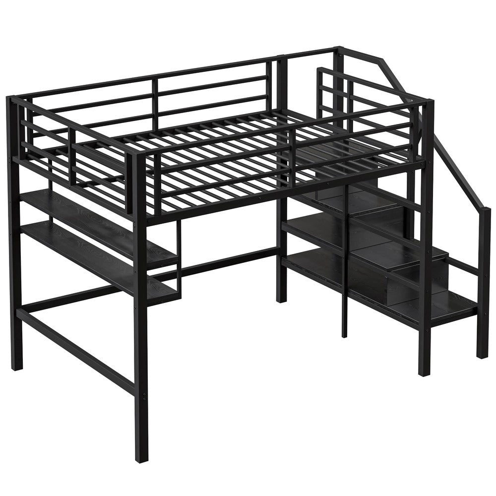 Letto a soppalco ¨C Minimal ¨C nero 140x200cm con soppalco e scala portaoggetti