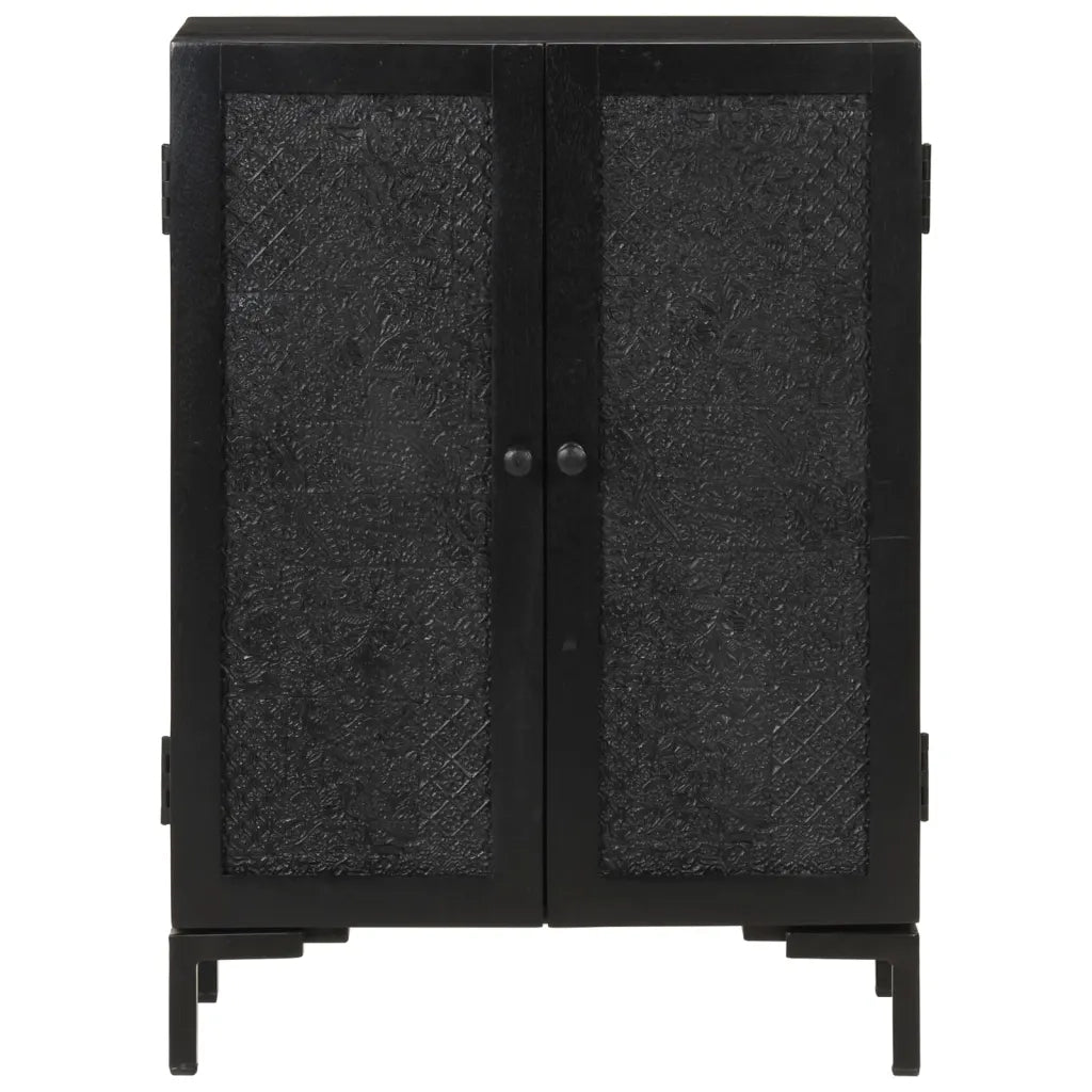 Credenza-Buffet-Armadio da cucina Nera 55x30x77 cm in Legno Massello di Mango e Ferro