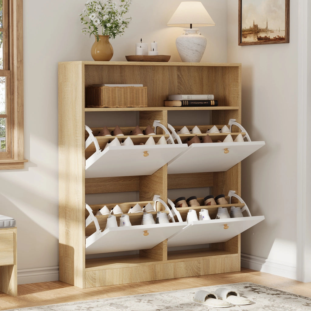Scarpiera con 4 Ante a Ribalta e Ripiani ¨C Xylo ¨C Legno Bianco, 90x24x104.5 cm