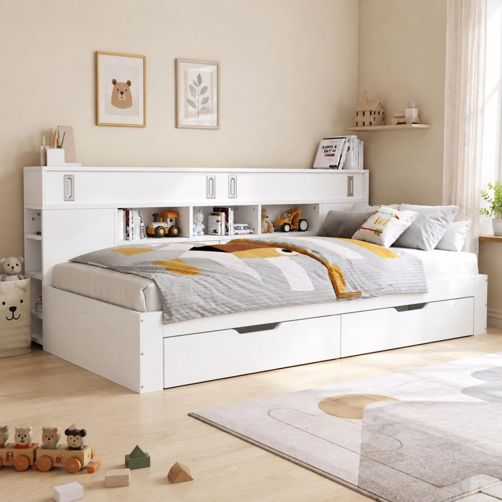 LETTO Una Piazza 90x190 cm con Rete a Doghe, MDF Bianco, Multifunzione