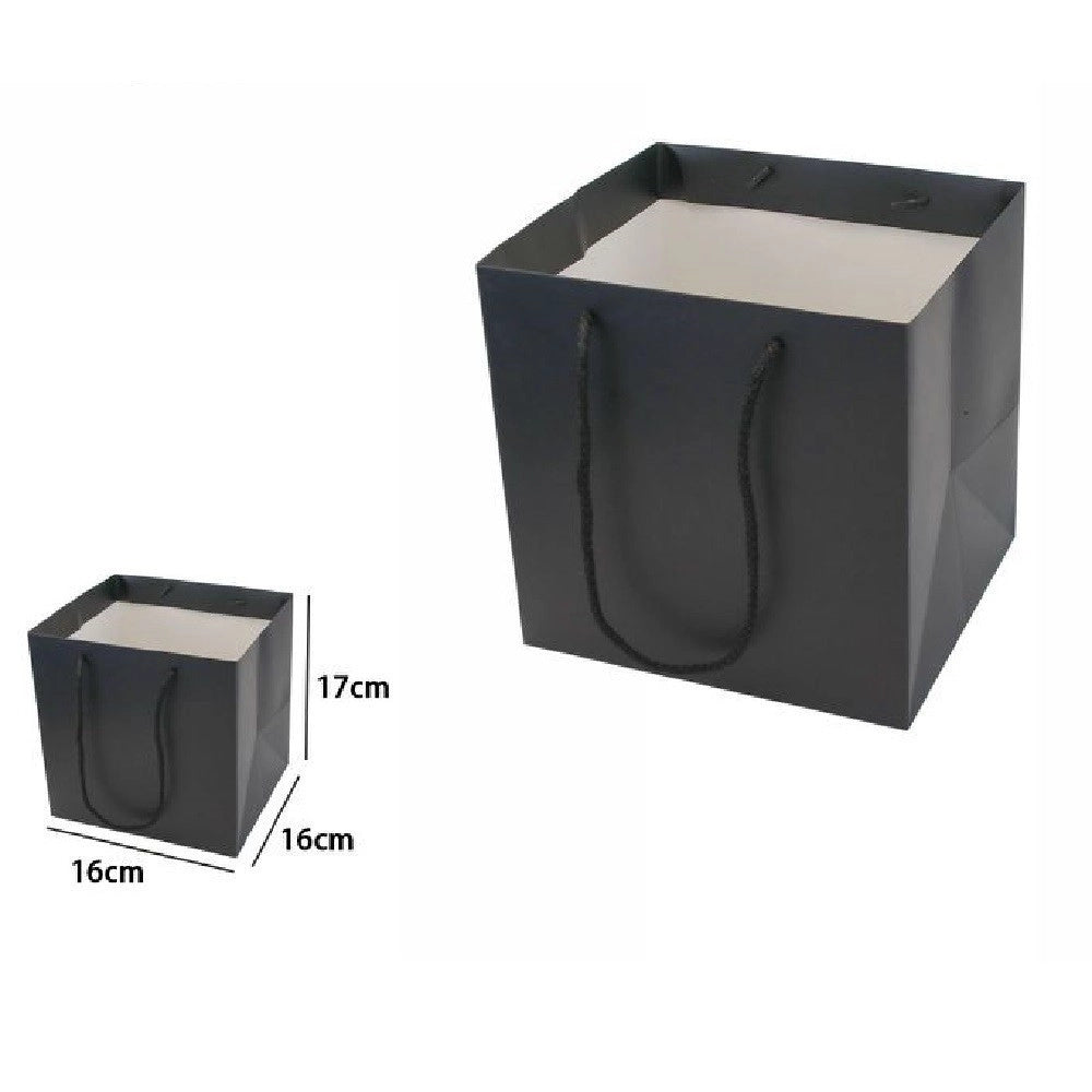 Trade Shop - Set 3 Pz Buste Busta Borsa Da Regalo Nera 16 X 16 X 17 Cm Manici In Corda 69241 -