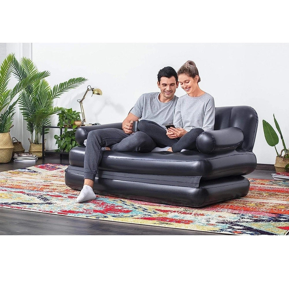 Trade Shop - Divano Multifunzione 188x152x64cm Nero Gonfiabile Pieghevole 5in1 Con Sacca 75054 -