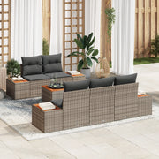 Set Divano da Giardino da 6 Pezzi con Cuscini Grigio Rattan Acacia
