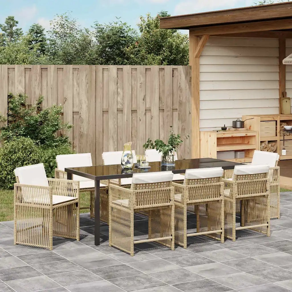 Set da Pranzo per Giardino 9 pcs Beige polyrattan 3380788