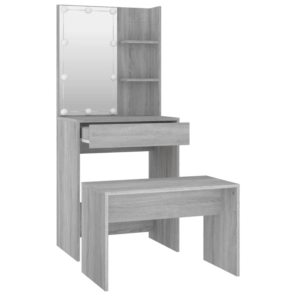 Set tavolo da toeletta e sgabello con illuminazione a LED 60 x 40 x 140 cm legno ingegnerizzato grigio 02_0006289