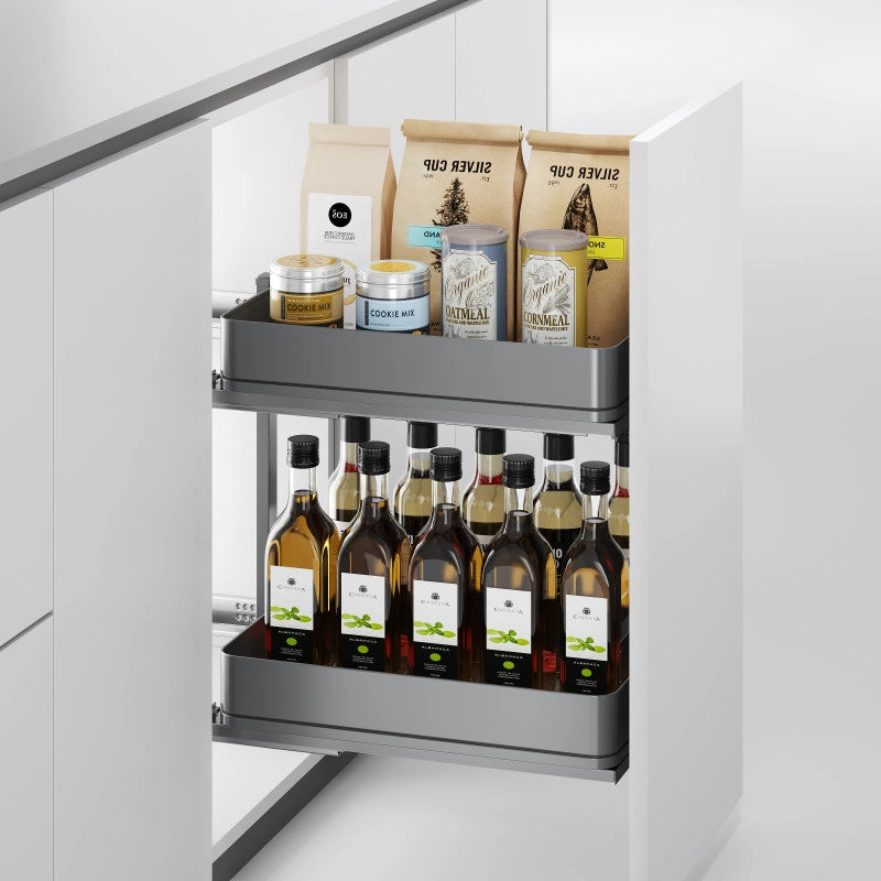 Portabottiglie laterale estraibile Titane Simplex con chiusura soft, modulo 150 mm, Grigio antracite