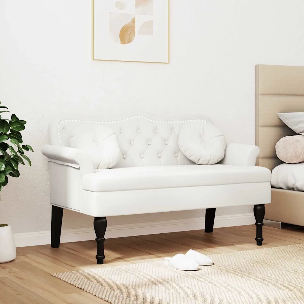 Panca Chesterfield Bianco 120,5 x 65 x 75 cm Pelle Sintetica