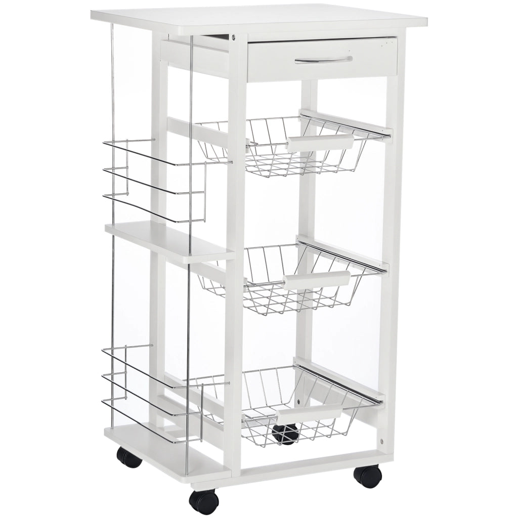 Carrello da Cucina ¨C ZephMum ¨C Legno Pino, Bianco, 4 Ruote