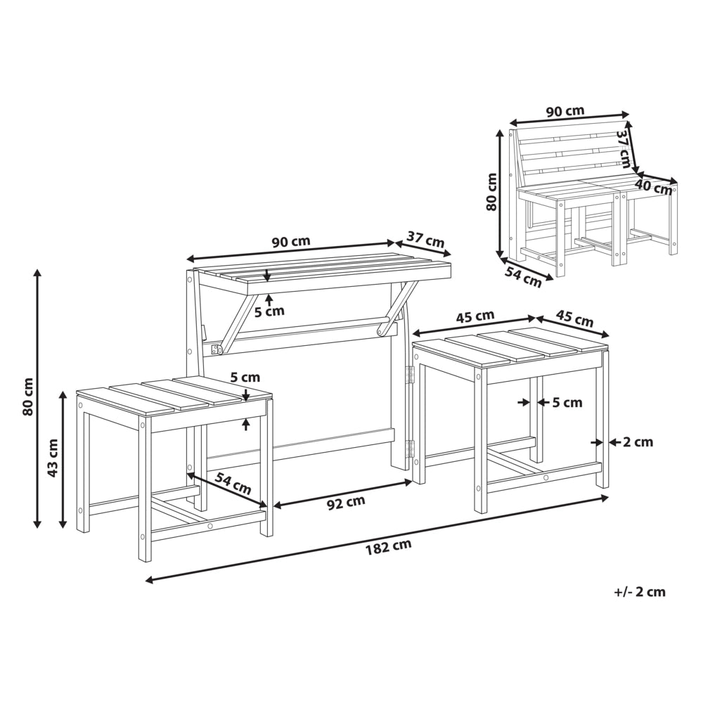 Panca da giardino multifunzionale convertibile in legno di acacia chiaro spazio esterno elegante