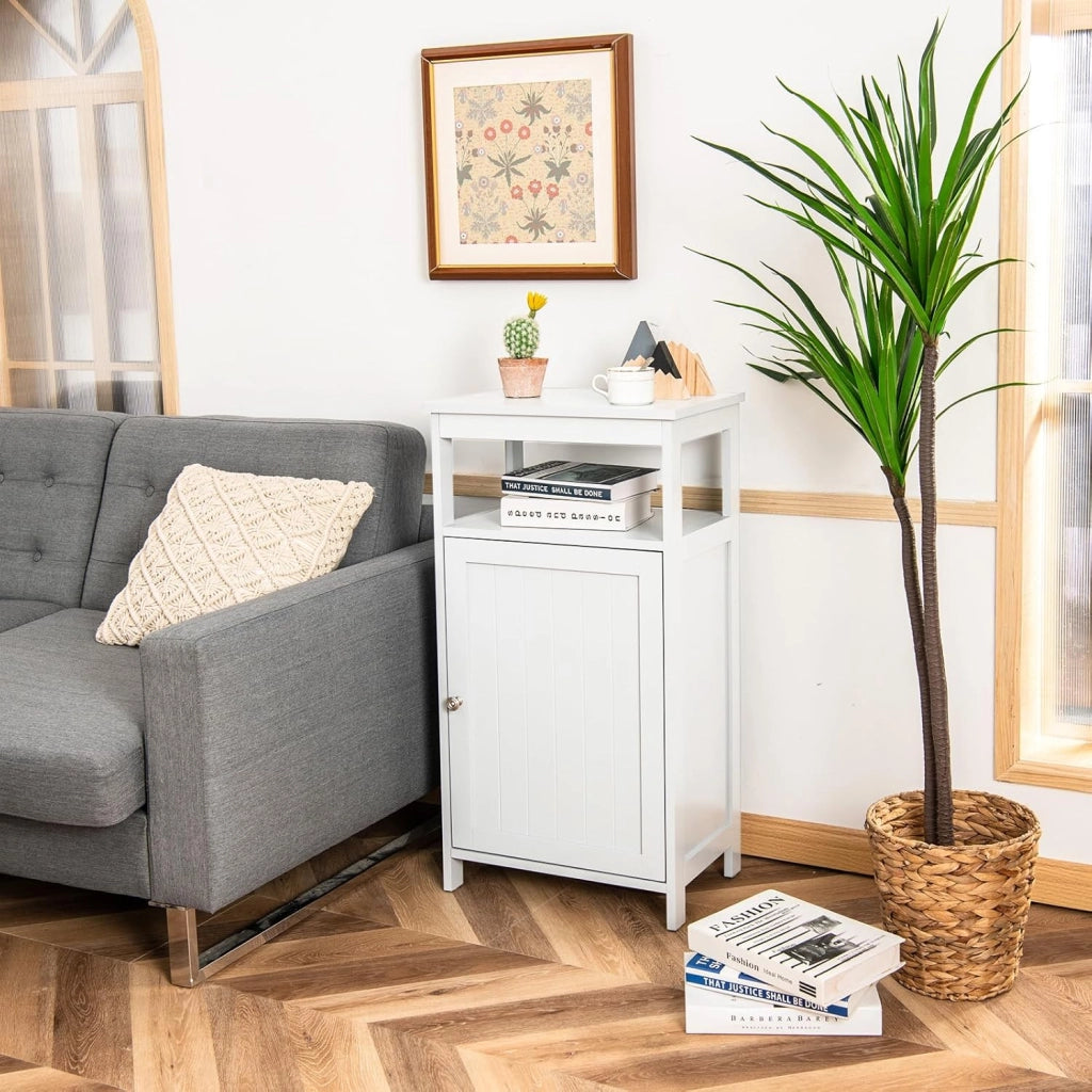 Mobile da Bagno con Ripiano e Armadio a Porta, 45 x 30 x 84 cm, Armadietto da Terra Autoportante in MDF, Armadio d’Archivio per Soggiorno, WC, Camera da Letto, Cucina (Bianco)