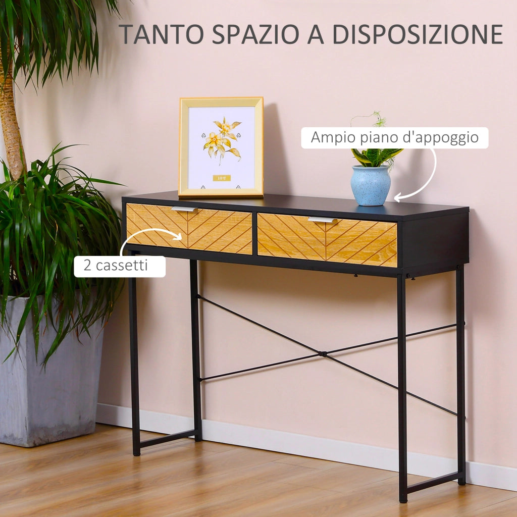Consolle con 2 Cassetti in Metallo per Ingresso ¨C zephmum ¨C Nero 100x30x75cm