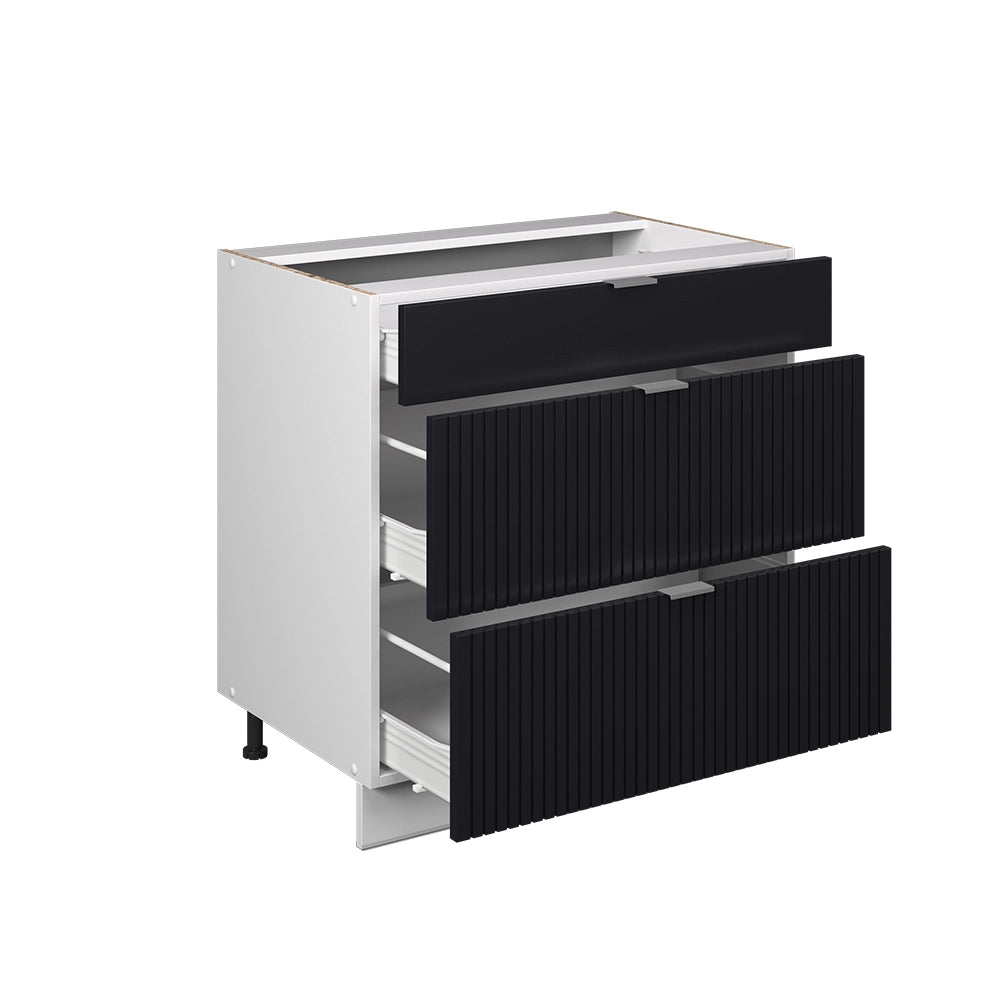 Mobiletto base per cucina Fame-Line Nero rigato/Bianco 80 cm con 3 cassetti, PL Antracite Vicco