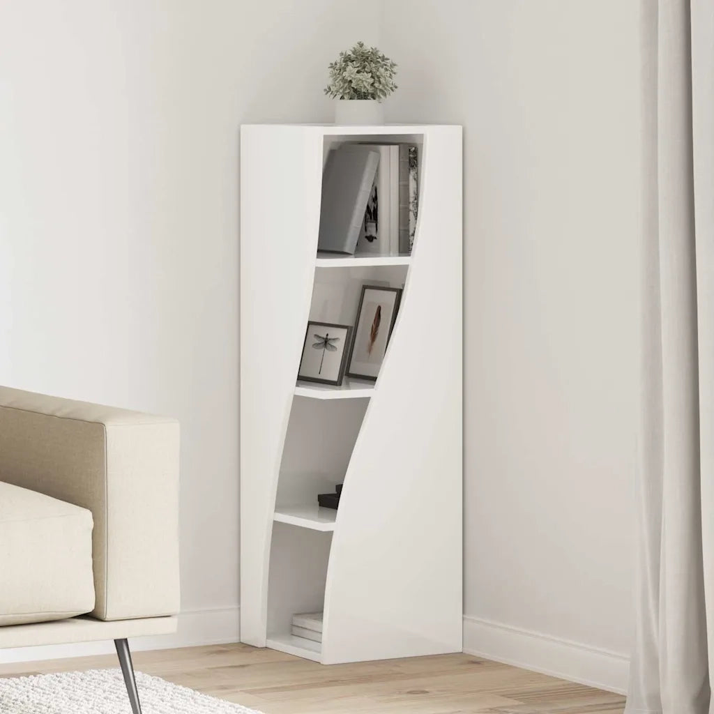Mobile angolare Bianco Lucido 32x32x102cm Legno multistrato 889859