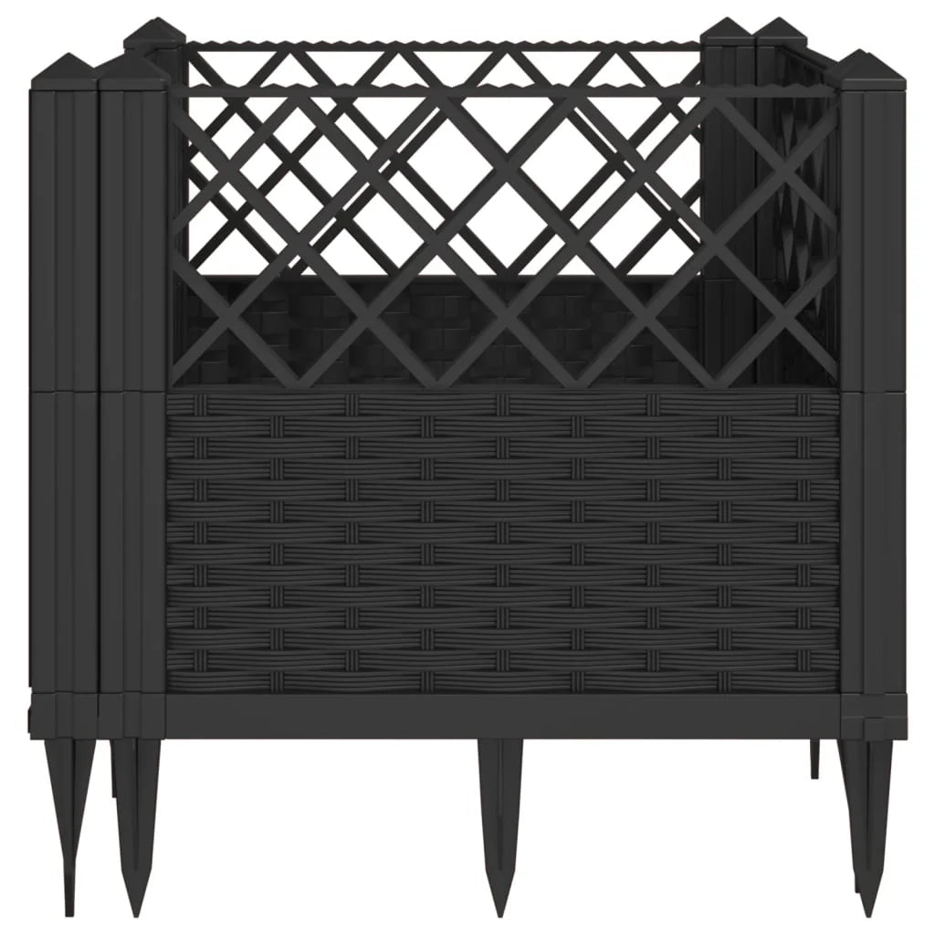 Fioriera rialzata per piante fiori patio giardino con picchetti 43,5 x 43,5 x 43,5 cm PP nero 02_0038204
