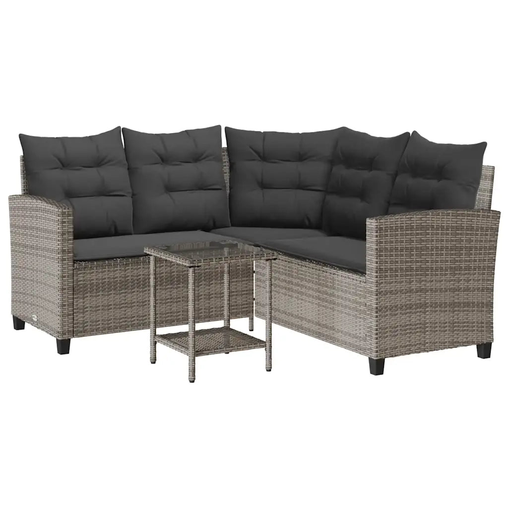 Divano da Giardino con Tavolo e Cuscini a L-Sofa da Giardino-Divano da esterno Grigio Polyrattan 554157