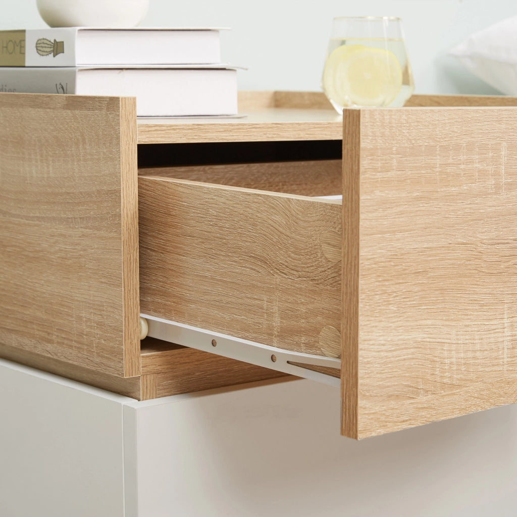 Comodino con 2 Cassetti ¨C Zephmum ¨C Bianco e Legno 50x40x47.5cm