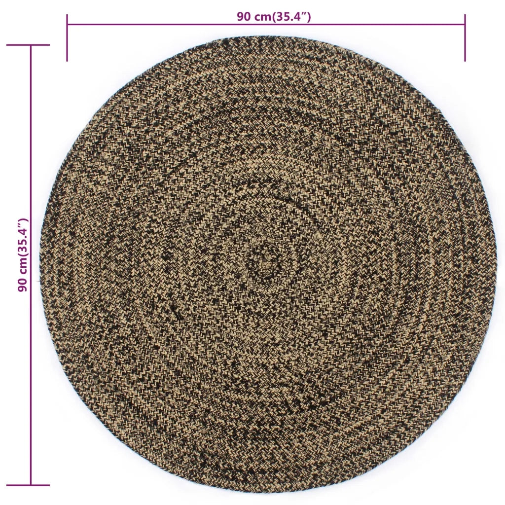 Tappeto Artigianale in Juta Nero e Naturale 90 cm 133725