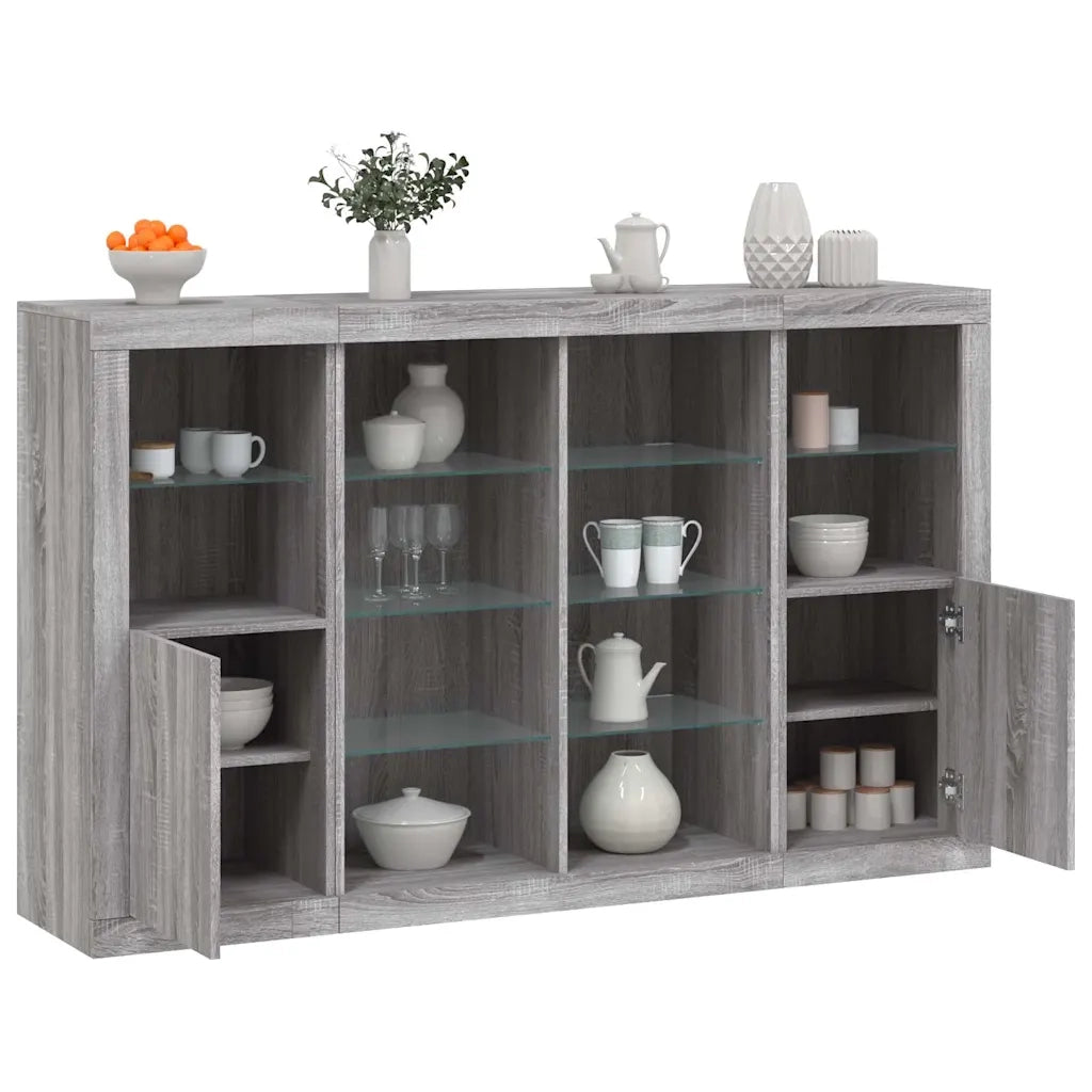Credenze con Luci LED 3 pz Grigio Sonoma in Legno Multistrato 3209140