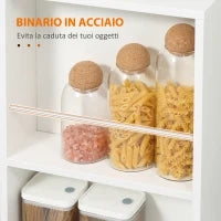 Carrello da Cucina Portavivande in Legno con 2 Ripiani e Ruote, 60x38x77cm, Bianco