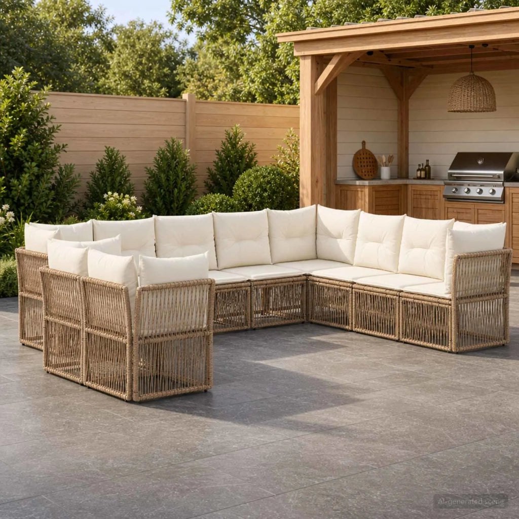 Set Divano da Giardino 10 pz Beige polyrattan 3434271