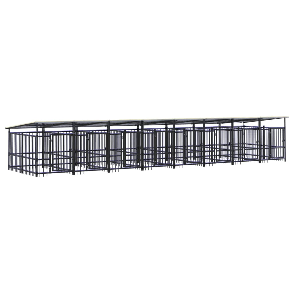 Cuccia gabbia per animali da esterno pac con tetto per cani in acciaio 15,02 m² nero 02_0041746