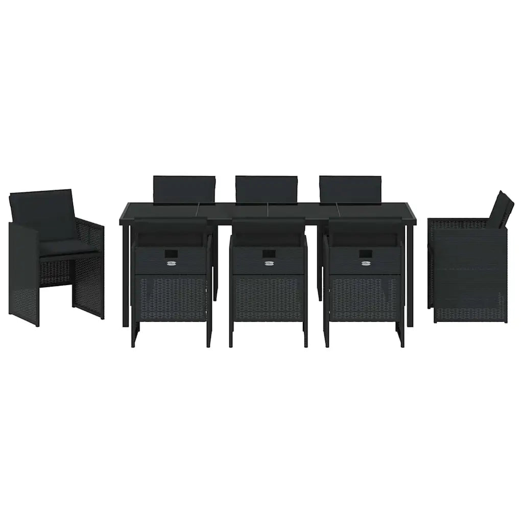 Set da Pranzo per Giardino con cuscino 9 pcs Nero polyrattan 3379947