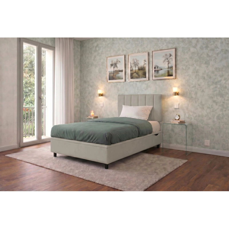 Letto imbottito Singolo 80x200 cm Vertical - Similpelle,Tortora,Contenitore