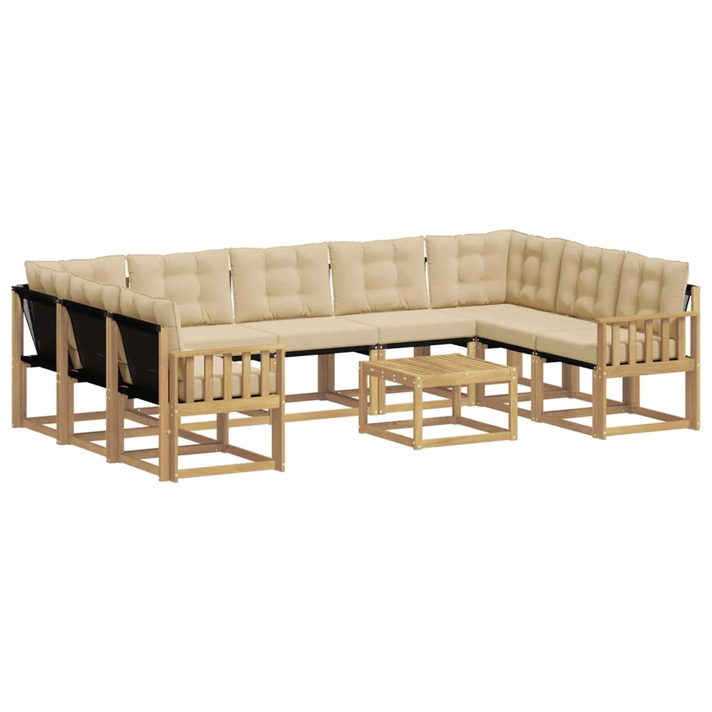 Set di divani da esterno con cuscino 10 pcs Bianco e Beige