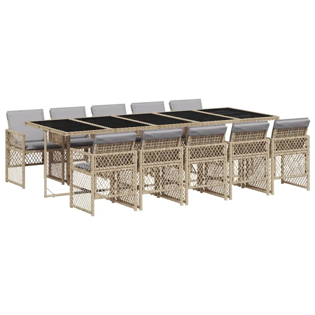 Set da Pranzo da Giardino 11 pz con Cuscini Beige in Polyrattan