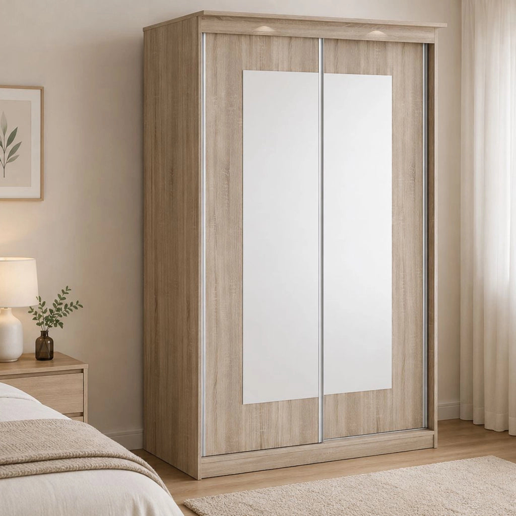 Armadio Camera da Letto Lesela, Guardaroba 2 Ante Appendiabiti, 120x195h cm Marrone Rovere